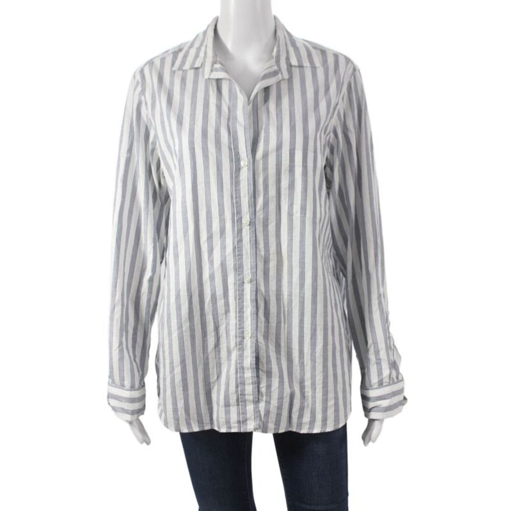 Grayson Women White Striped Collared Cotton Long Sleeve Button-Up Size 3